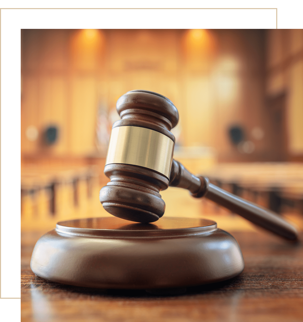 Wooden gavel in courtroom