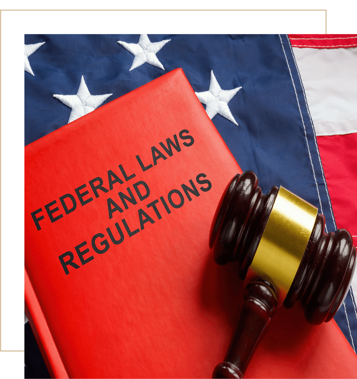 Legal book and gavel on flag